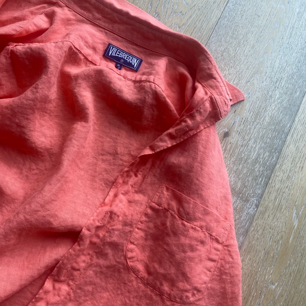 Vilebrequin Size Xl Orange Linen Stylish Button Down High End Material Vintage